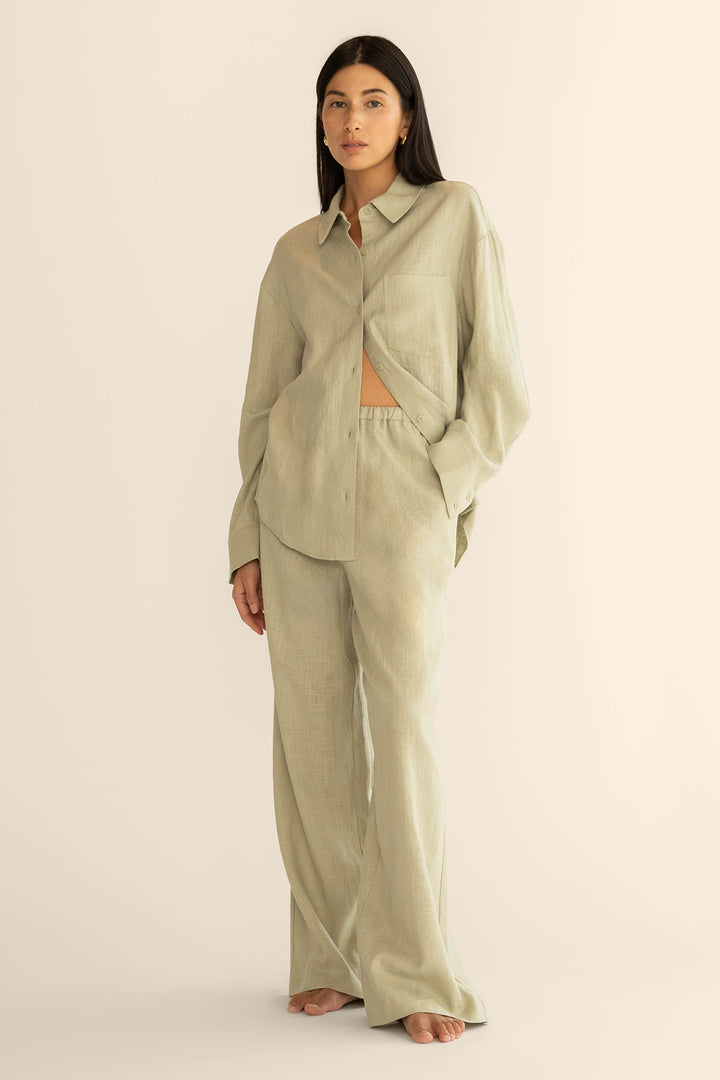 LINEN BLEND SHIRT in Moss Grey — alternate angle