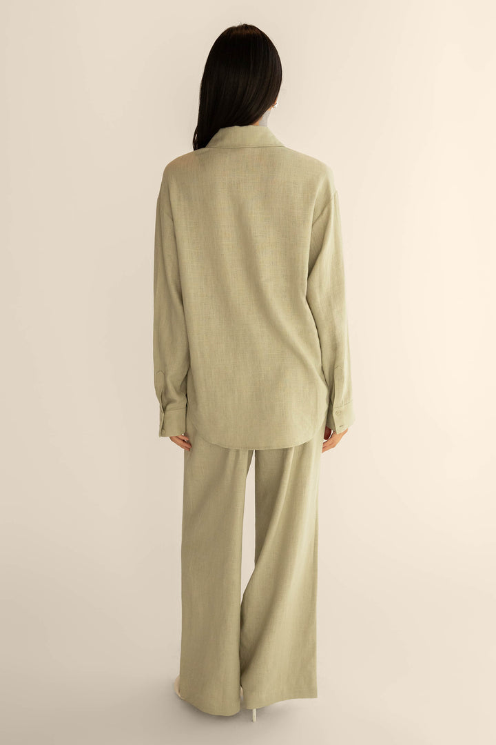 LINEN BLEND SHIRT in Moss Grey — alternate angle