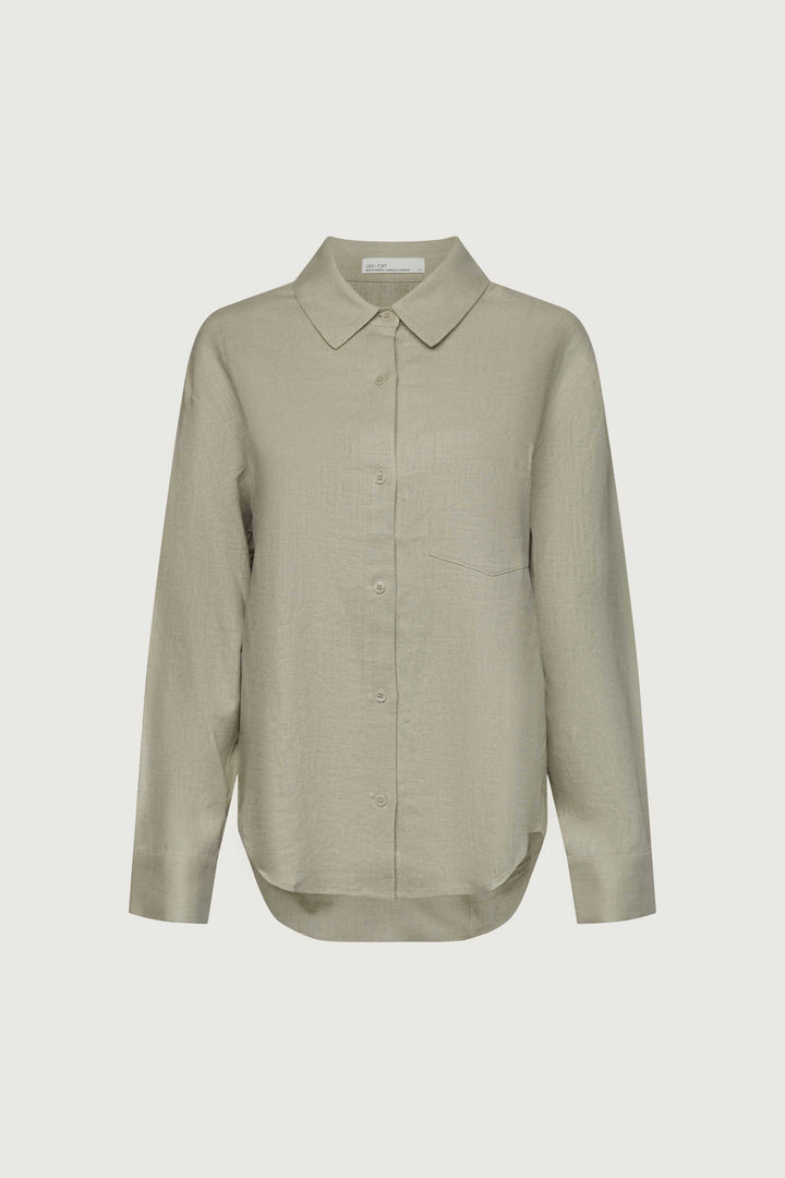 LINEN BLEND SHIRT in Moss Grey — alternate angle