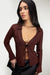 Sheer chiffon collared tie front blouse in bitter chocolate — main image