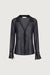 Sheer chiffon collared tie front blouse in black — main image