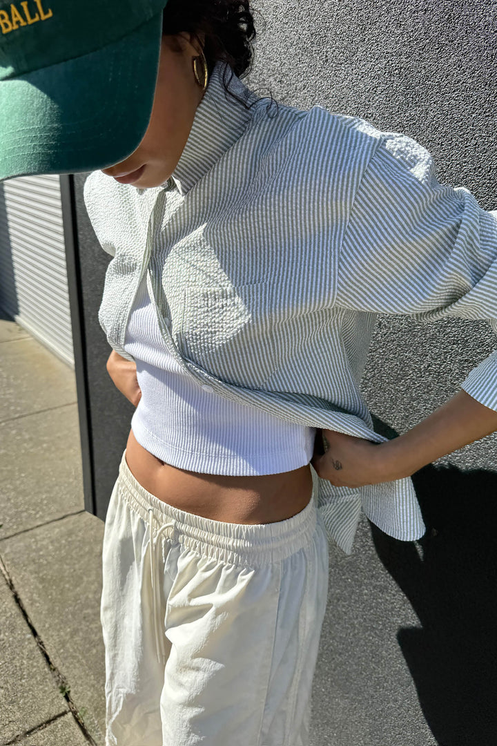 TEXTURED PINSTRIPE BUTTON UP SHIRT in Green — alternate angle