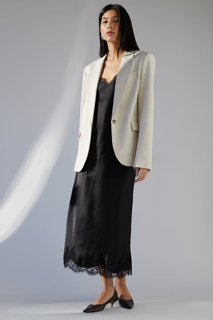 LACE TRIM SATIN CAMISOLE TANK in Black — alternate angle