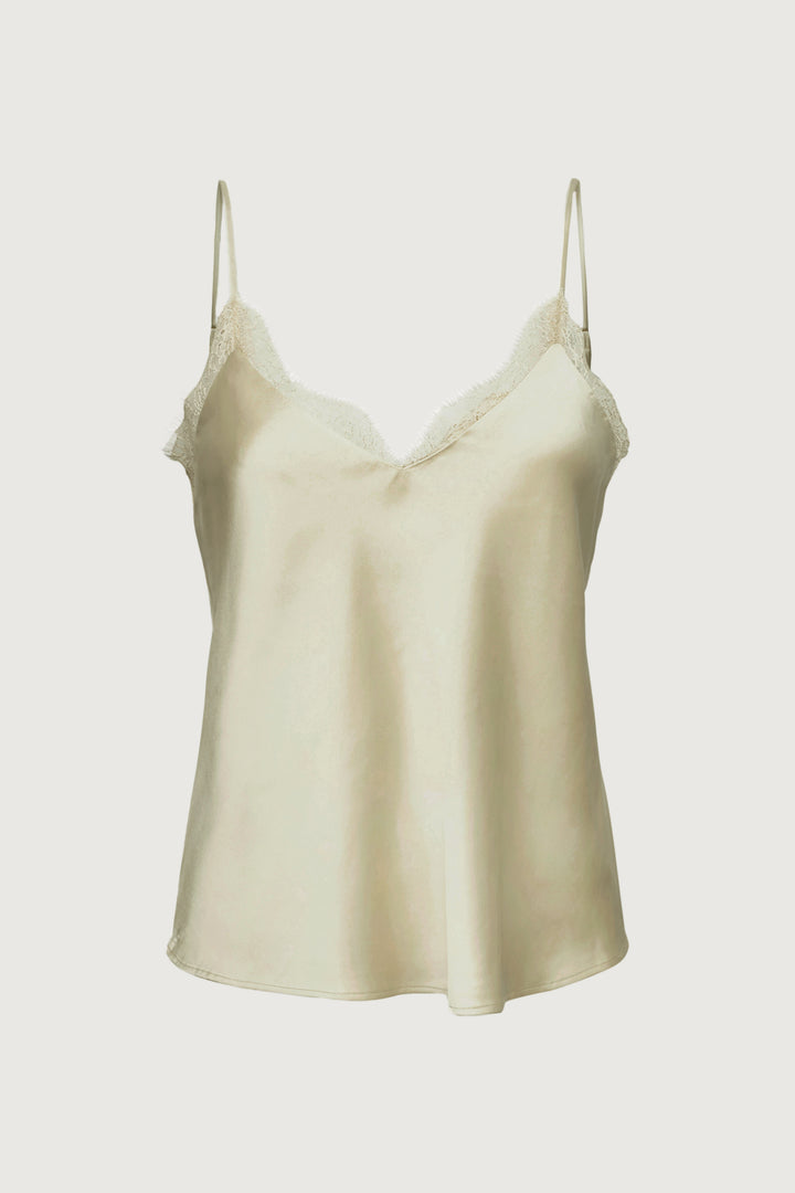 LACE TRIM SATIN CAMISOLE TANK in Yellow Haze — alternate angle