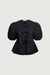 Puff sleeve cotton poplin bow front blouse in black — main image