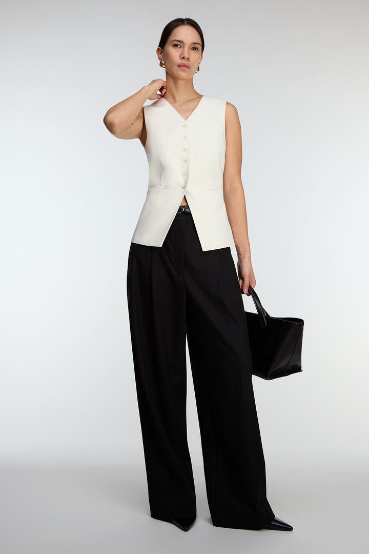 BUTTON FRONT SUITING VEST in Cream — alternate angle