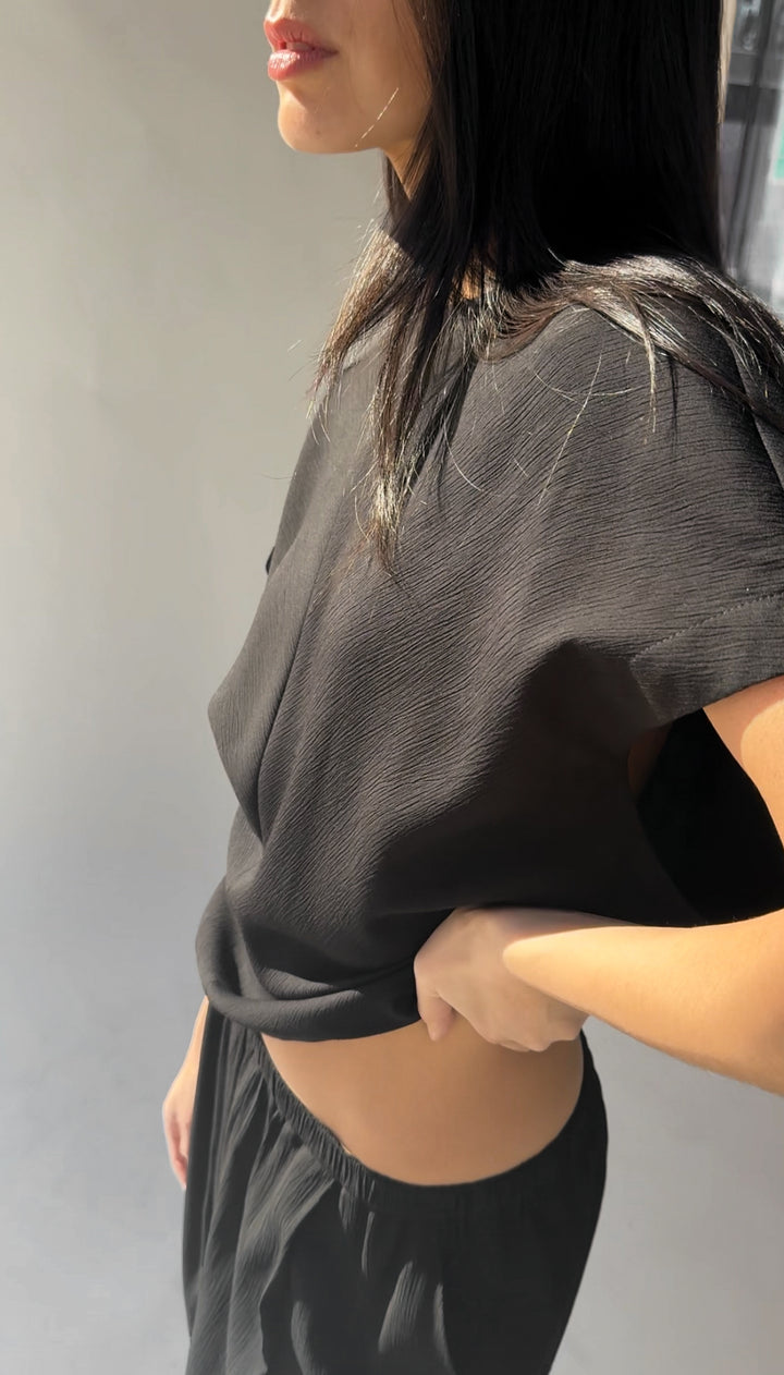 CRINKLED RAYON TOP in Black — alternate angle