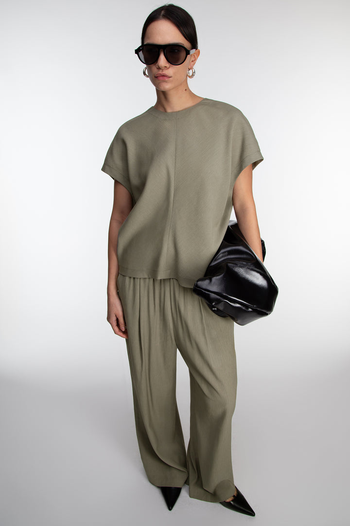 CRINKLED RAYON TOP in Vetiver — alternate angle