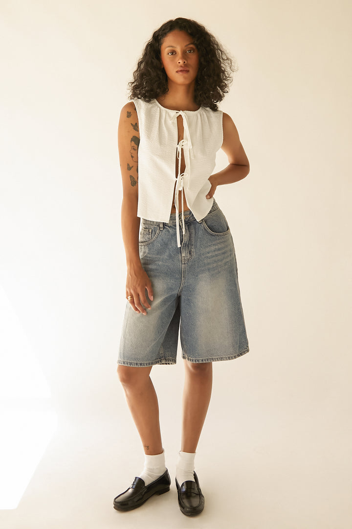 FRONT TIE VEST in White — alternate angle