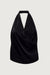 Satin halter cowl neck top in black — main image