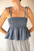 Smocked tank top in light blue — main image