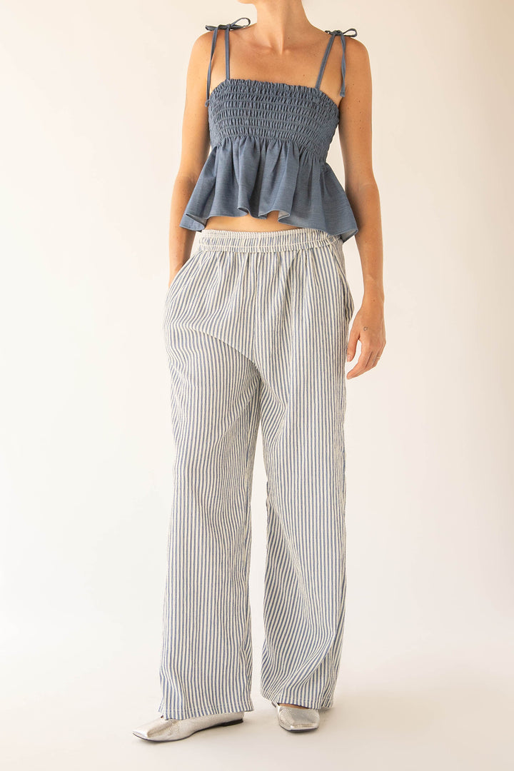 SMOCKED TANK TOP in Light Blue — alternate angle