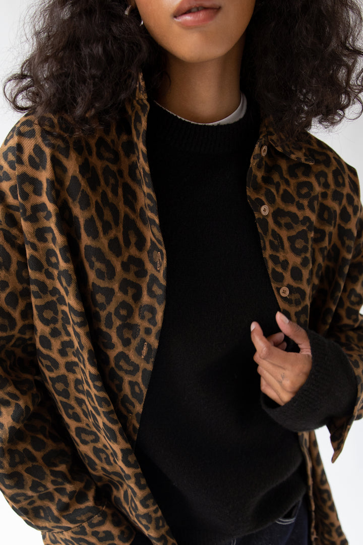 LEOPARD PRINT BUTTON UP SHIRT in Brown Print — alternate angle
