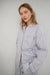 Striped button up pajama shirt in light blue red stripe — main image