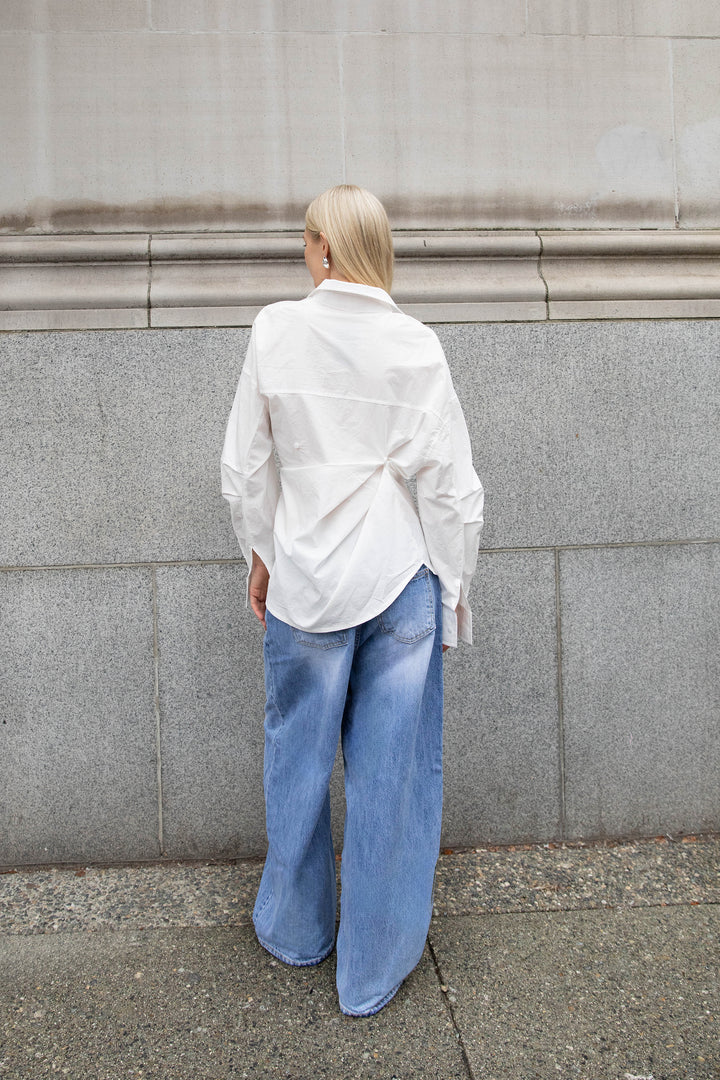 OVERSIZED DRAPED SHIRT in White — alternate angle