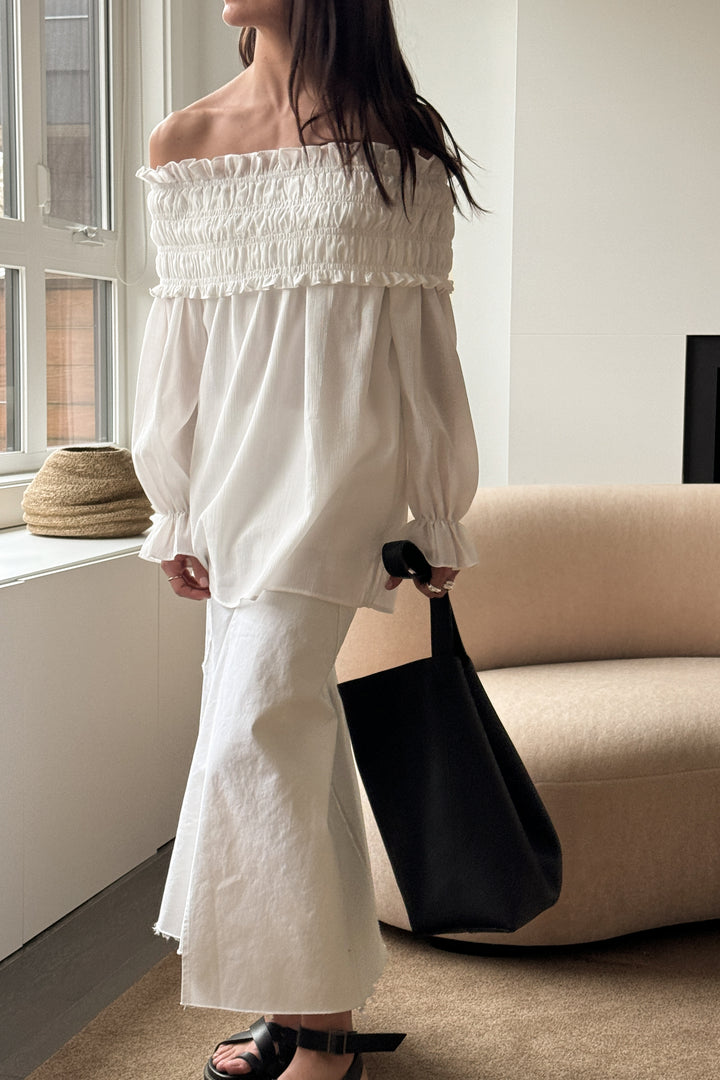 OFF SHOULDER RUCHED BLOUSE in Ivory — alternate angle
