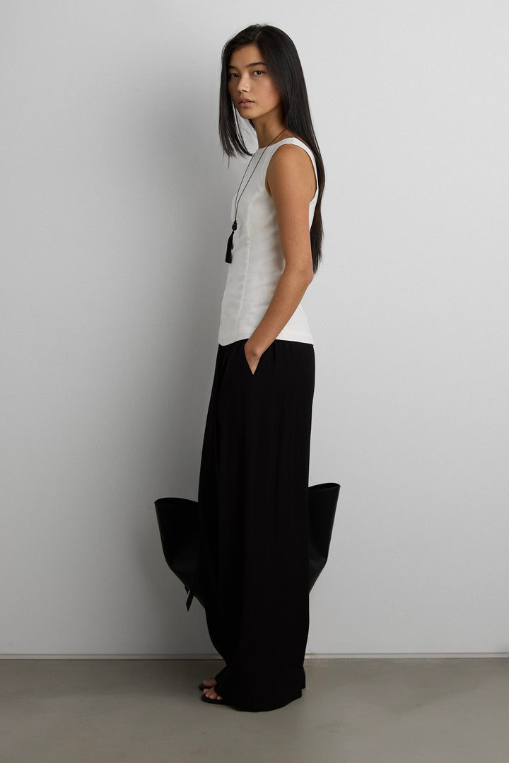 LINEN BLEND HIGH NECKLINE SLEEVELESS TOP in White — alternate angle