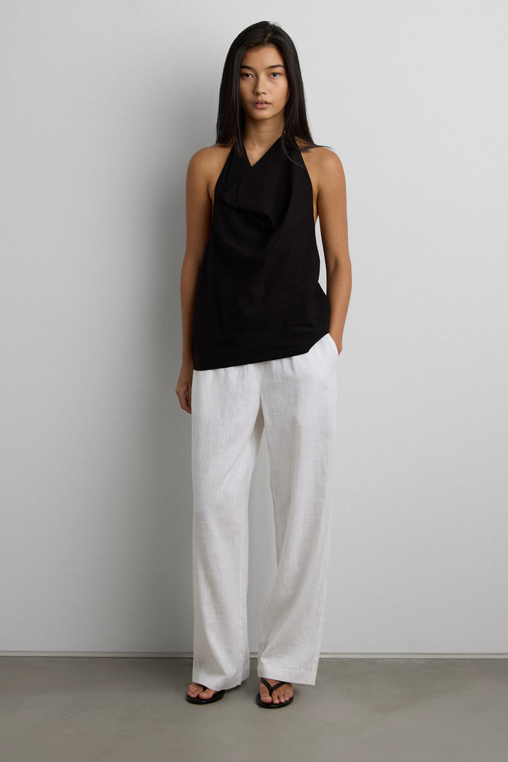 CRINKLED RAYON COWL NECK HALTER TOP in Black — alternate angle