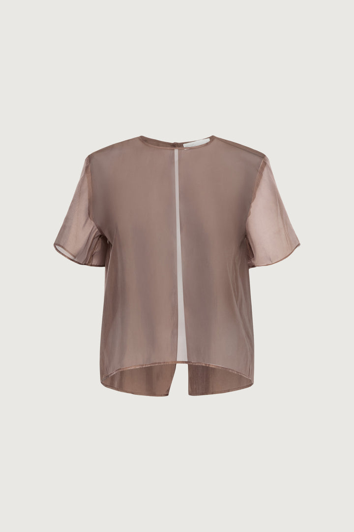 ORGANZA SHEER BACK SLIT TOP in Cocoa Brown — alternate angle