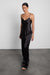 Asymmetrical satin lace trim tank top in black — main image