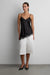 Asymmetrical satin lace trim tank top in black — main image