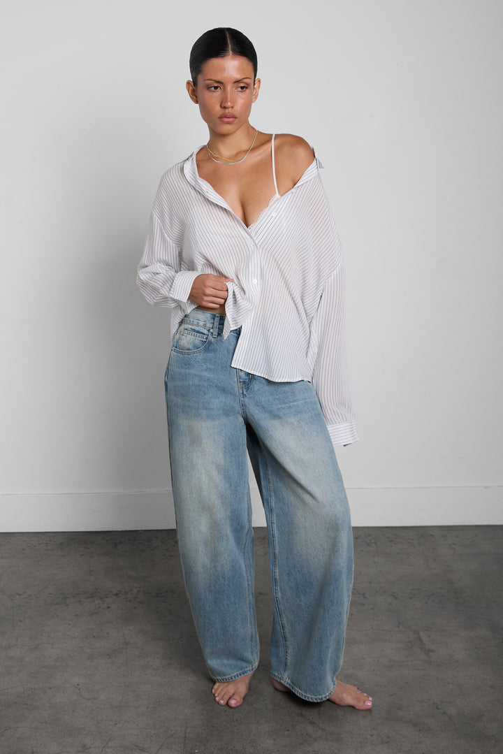 OVERSIZED PINSTRIPE SHIRT in Ivory — alternate angle
