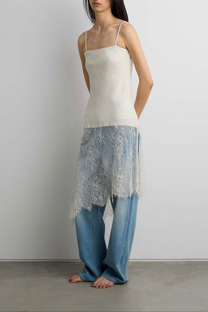 LACE PANELLED ASYMMETRICAL CAMISOLE in Cream — alternate angle