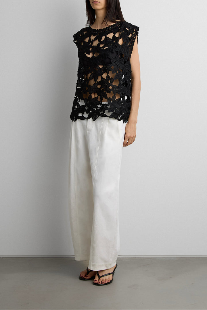 FLORAL GUIPURE LACE WOVEN TOP in Black — alternate angle