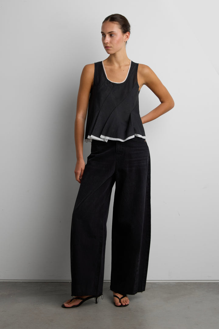 SHEER PEPLUM TOP in Black — alternate angle