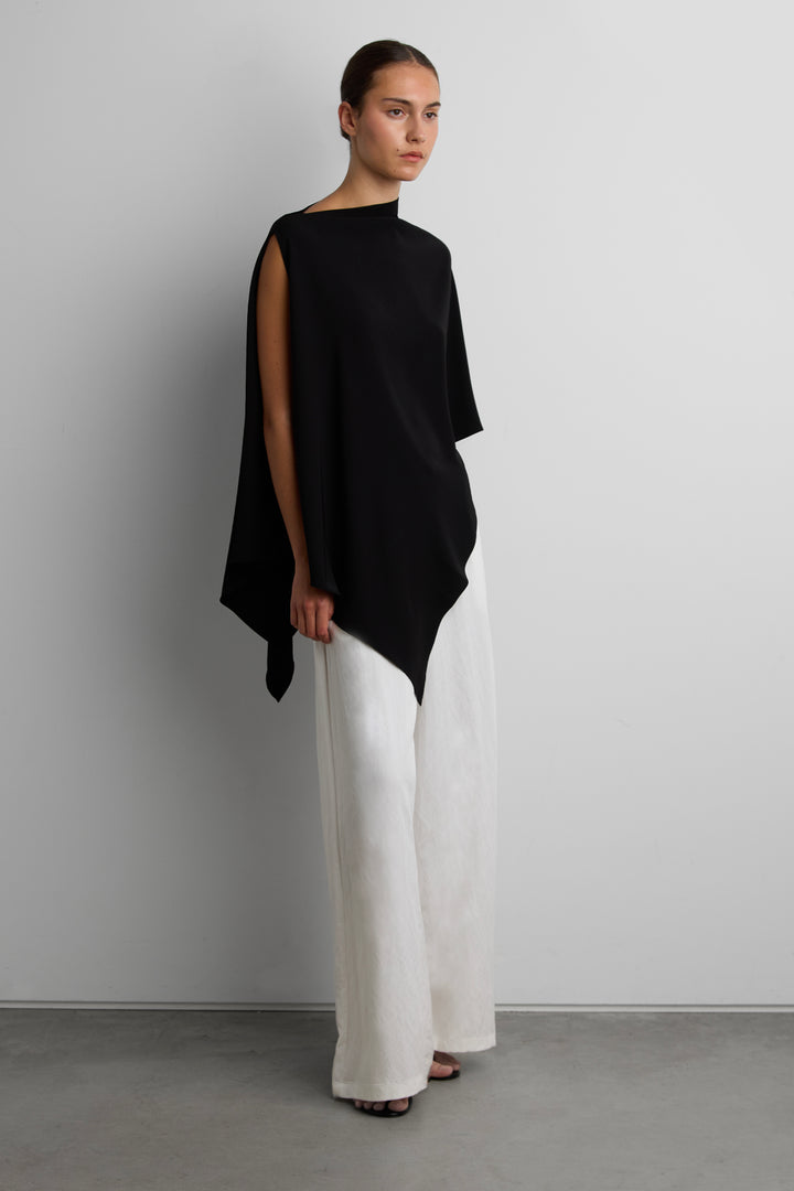 ASYMMETRICAL DRAPE CAPE TOP in Black — alternate angle