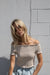 Smocked off shoulder top in oatmeal — main image