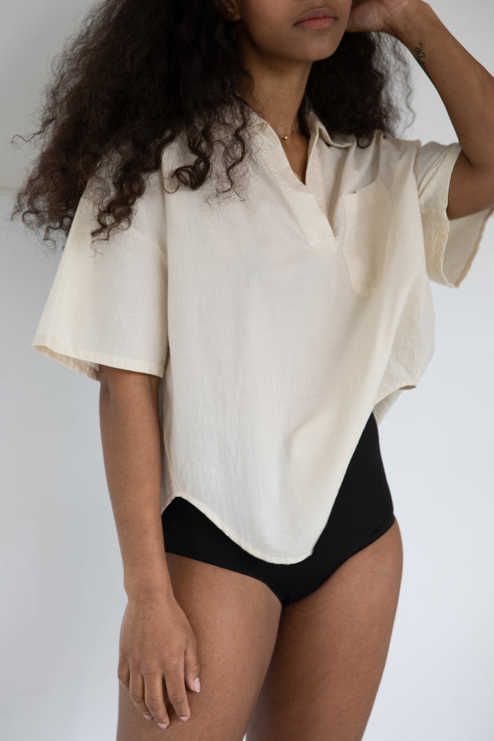 COLLARED BLOUSE in Oatmeal — alternate angle