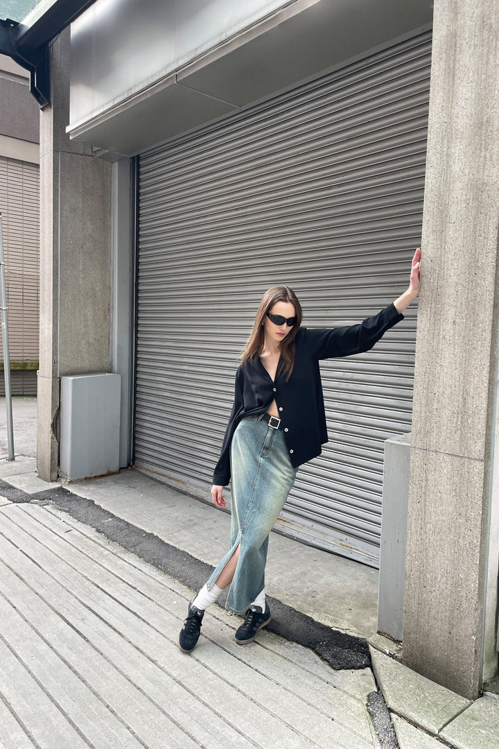 BUTTON UP BLOUSE in Black — alternate angle