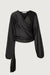 Satin wrap blouse in black — main image