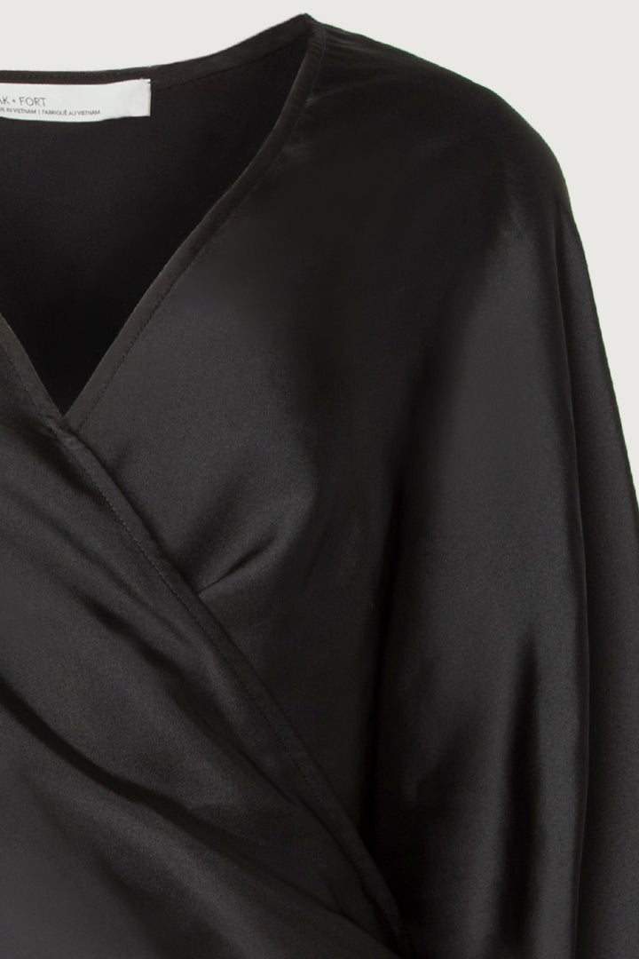 SATIN WRAP BLOUSE in Black — alternate angle