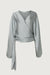 Satin wrap blouse in misty blue — main image