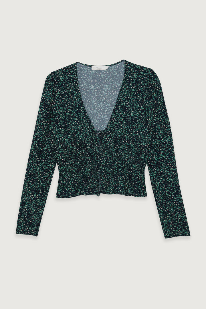 FLORAL V-NECK BLOUSE in Sky Captain Print — alternate angle