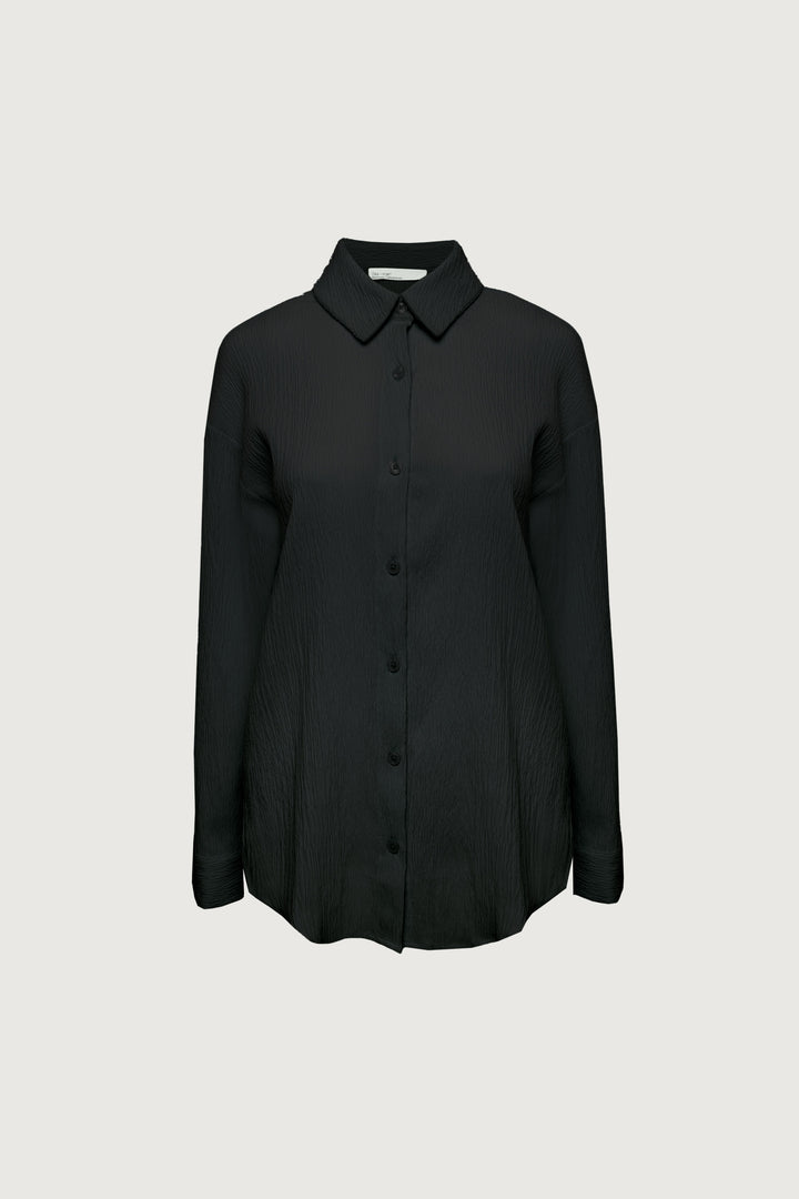 CRINKLE BUTTON UP in Black — alternate angle