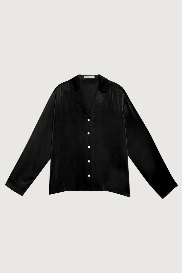 SATIN BUTTON UP BLOUSE in Black — alternate angle