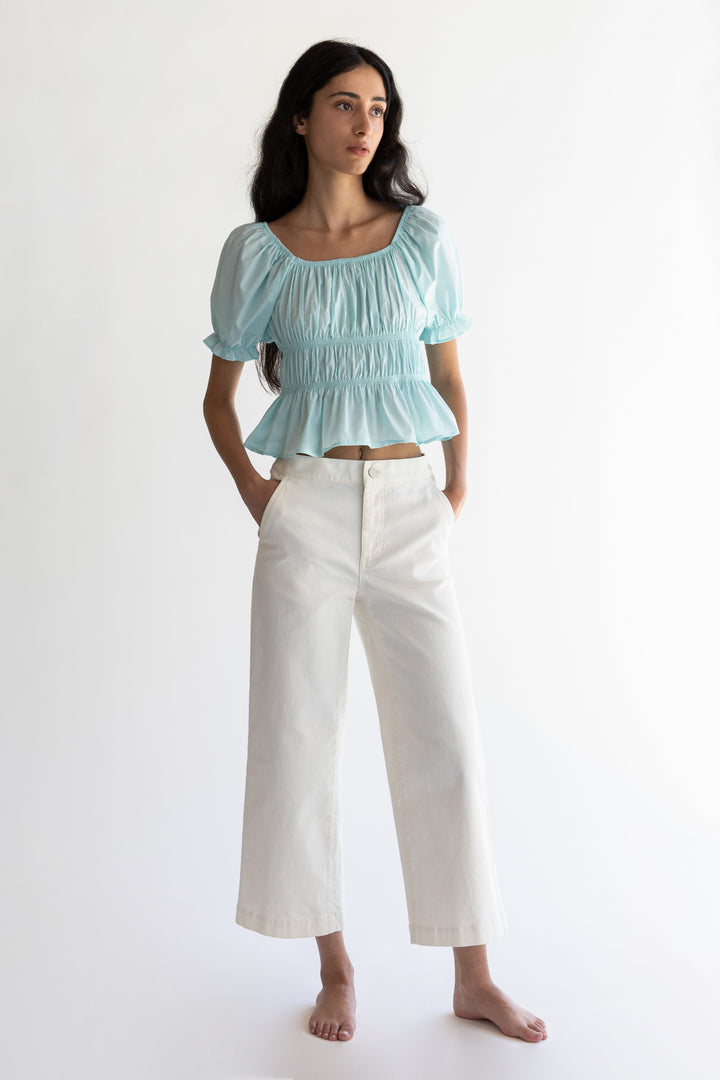 PUFF SLEEVE SQUARE NECK TOP in Sea Foam — alternate angle