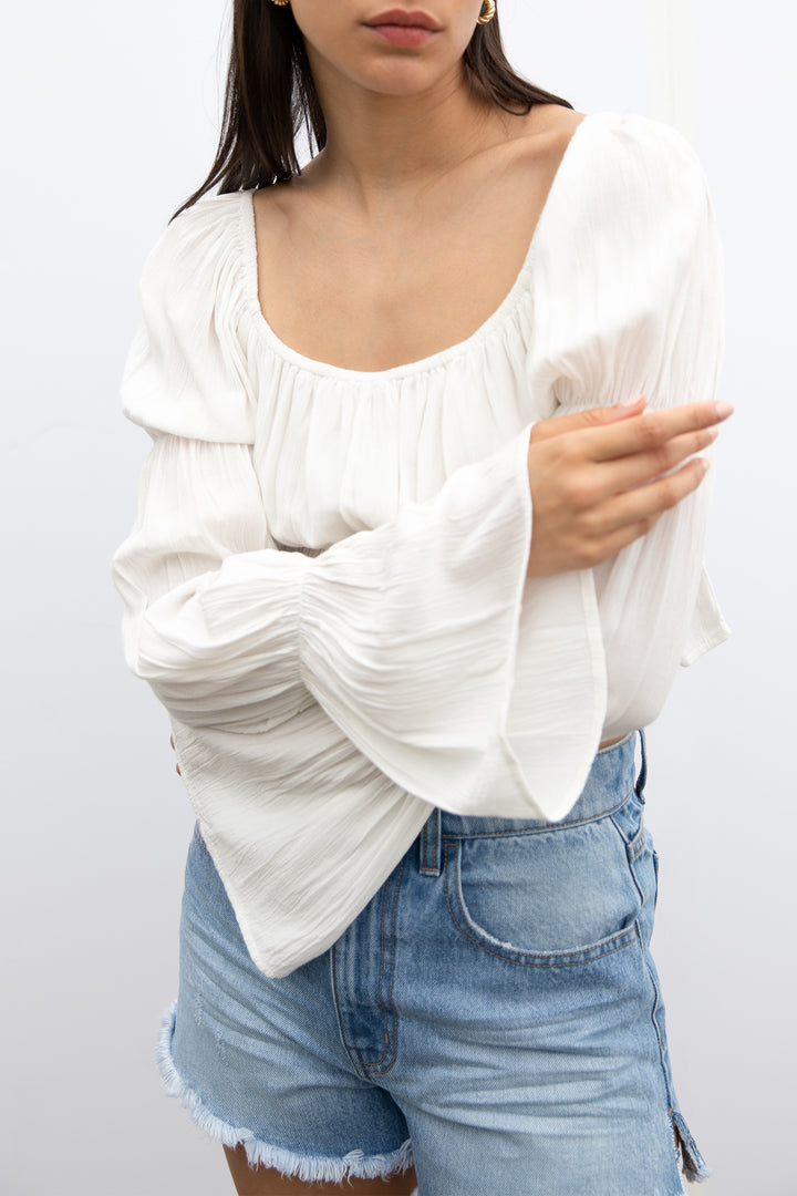 RUFFLE BLOUSE in Cream — alternate angle