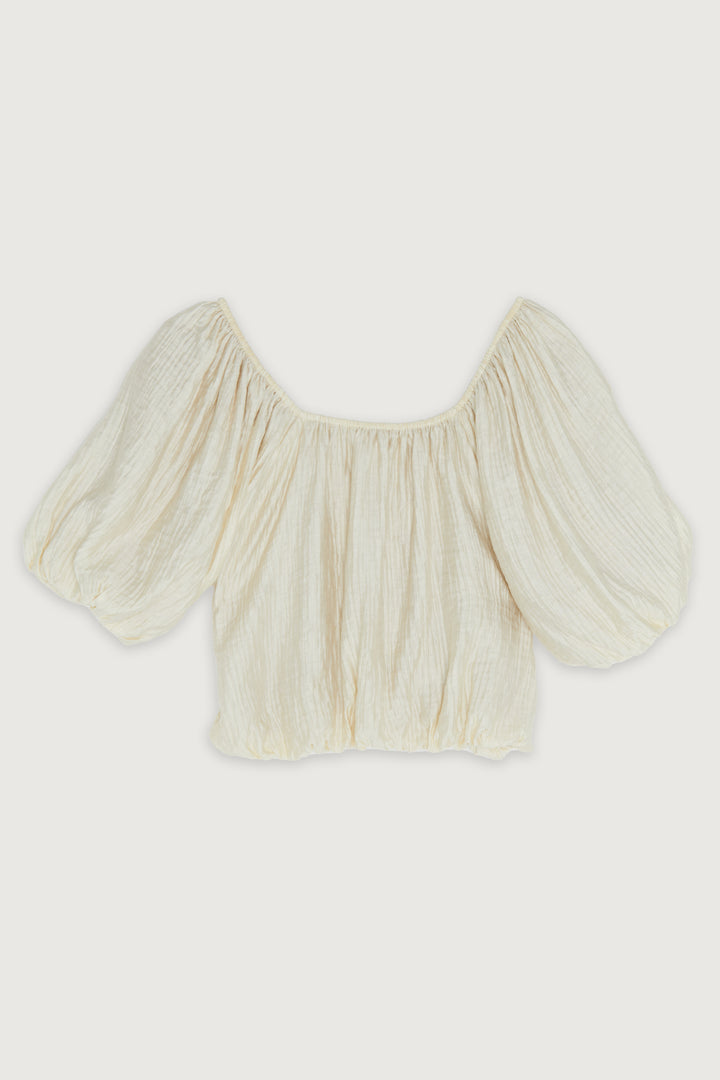 TEXTURED PUFF SLEEVE TOP in Seedpearl — alternate angle