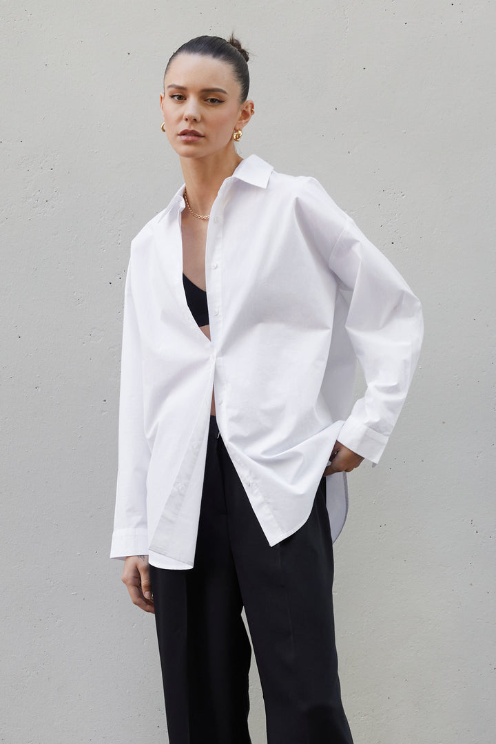 BUTTON UP POPLIN SHIRT in White — alternate angle