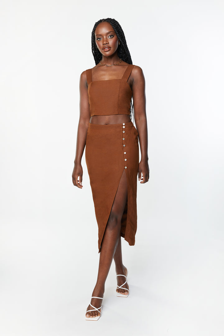 SMOCKED CROP TOP in Teak — alternate angle