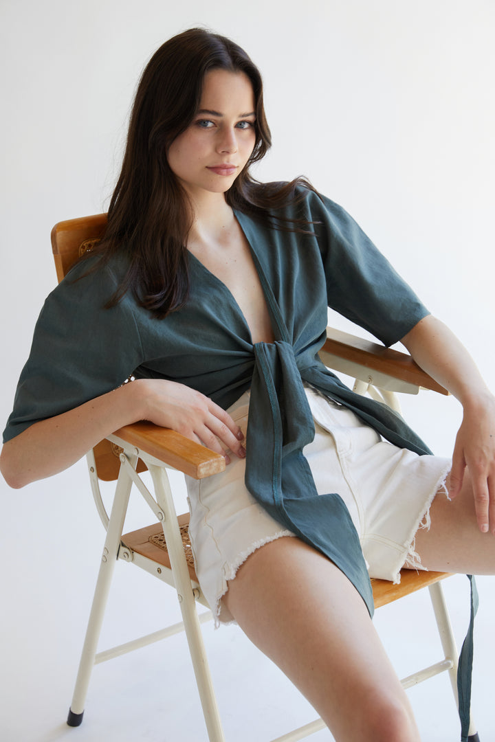 TIE FRONT TOP in Dark Green — alternate angle