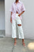 Striped button up shirt in pink stripe — main image