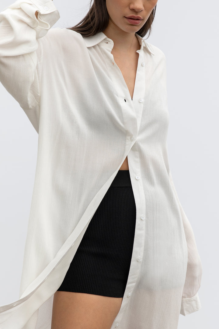 CRINKLED MID-LENGTH SHIRT in Cream — alternate angle