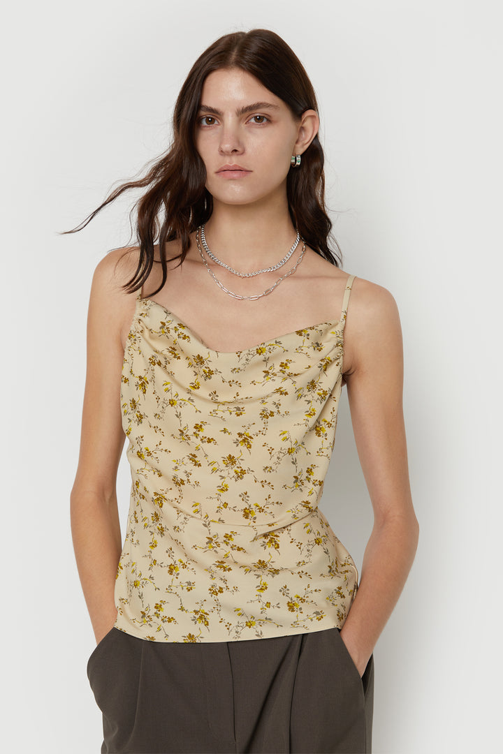 FLORAL SATIN TANK TOP in Brown Rice Floral — alternate angle