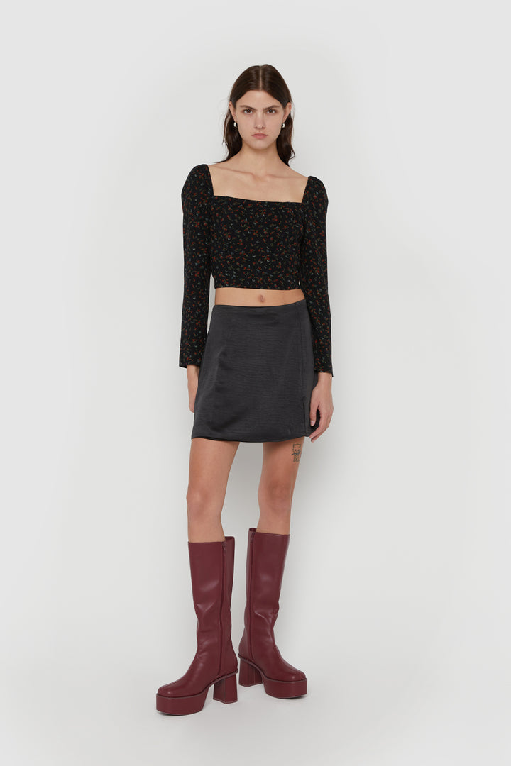 FLORAL SQUARE NECK BLOUSE in Black Garden Print — alternate angle