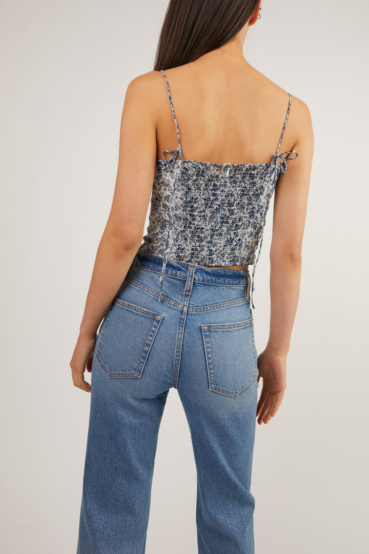 FLORAL BUSTIER TOP in Estate Blue Print — alternate angle